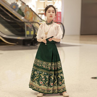 Jupes plissées pour filles de style chinois, imprimé traditionnel, motif visage de cheval