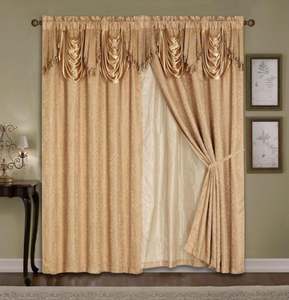 2 rideaux jacquard avec cantonnière, doublure en taffetas et pompons – Nouvelle collection, occultants toutes saisons avec passe-tringle - Product Image 6