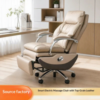 Fauteuil de bureau électrique en cuir avec accoudoirs, design moderne et minimaliste, fonction massage ergonomique pour un confort prolongé