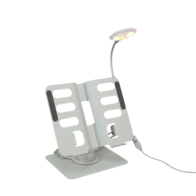 2025 New Arrival Metal Height Adjustable Ergonomic 360 Degree Rotating Laptop & Book Stand with USB Port and Light