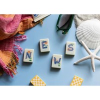 Jeu de tuiles de Mahjong américain, thème Plage Tropicale, en acrylique, tuiles à trois couches, BAM DOT CRAK, lettres anglaises, dos à motif damier, cadeau