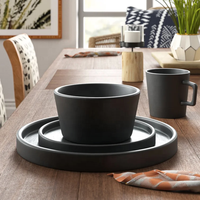 Service de Table de Luxe en Grès Céramique Noir Mat, Assiettes Colorées pour Dîner