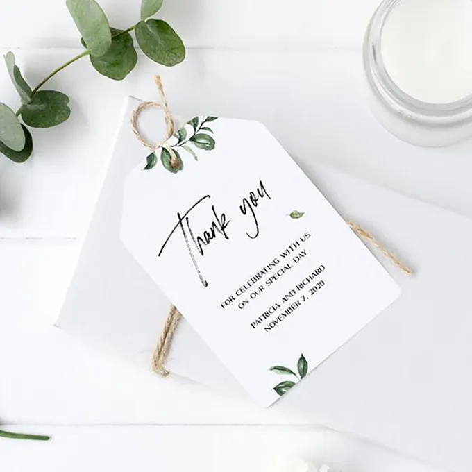 Personalizado logotipo personalizado casamento pendurar tags luxo floral graças you tag cartão