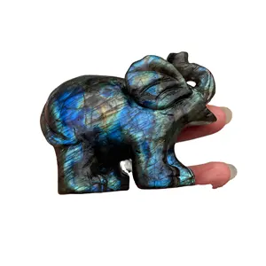 Wholesale High Quality Natural labradorite carving elephant blue flashy For Gifts Decoration Healing