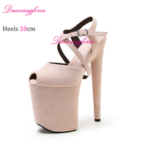 Sandales à talons hauts pour la danse sur barre, plateforme de performance en boîte de nuit, 20 cm, à brides croisées, en faux daim, talons de strip-teaseuse, légères