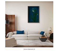 Peinture à l'huile réaliste impressionniste de fleurs de narcisse sur fond bleu, peinte à la main, impression numérique sur toile de lin, cadre en bois