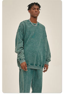 420GSM 100% algodón lavado ácido sudadera en blanco peso pesado Vintage Oversized Unisex algodón cuello redondo sudadera - Product Image 5