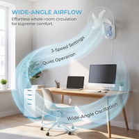 Ventilateur mural oscillant rechargeable à 3 vitesses avec grille de sécurité en métal à 5 pales de 16 pouces