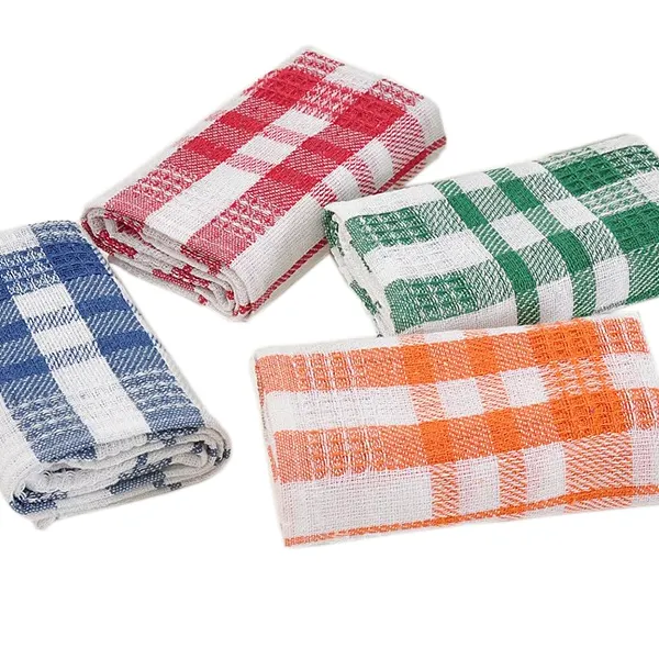 Vente en gros de torchons de cuisine minces et respirants en polyester et coton absorbant teints en fil torchon bon marché torchon en tissu