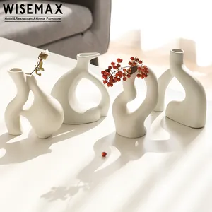 WISEMAX FURNITUREモダンな室内装飾ホワイトアーティスト花瓶不規則な形のセラミックテーブル花瓶リビングルーム用