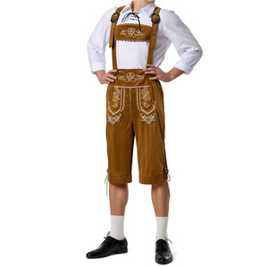 Men's Bavarian Traditional Overalls Brown With Embroidery For Oktoberfest Costume - Product Image 3
