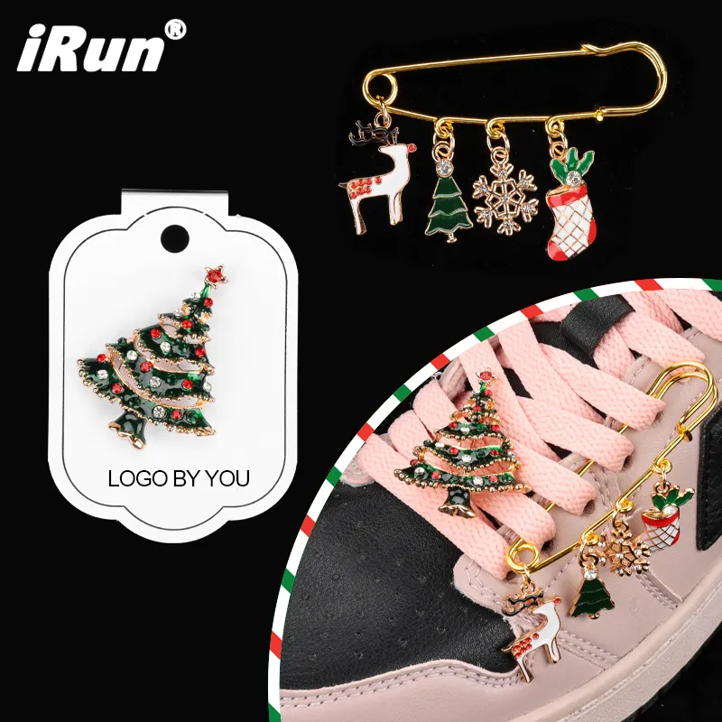 Irun Custom Metalen Kerstboom Kristallen Schoen Veters Bedels Ornament Vorm Strass Schoenveters Pin Voor Schoenen Decoraties