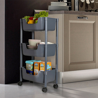 Chariot utilitaire roulant à 3 niveaux pour cuisine Support de rangement multifonctionnel en métal avec roues en fer pliable-pour usage domestique