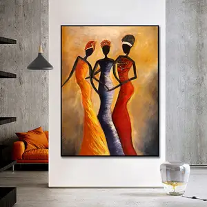 Harga pabrik abstrak Afrika potret wanita lukisan minyak dilukis tangan 100% kanvas buatan tangan seni dinding untuk dekorasi rumah