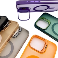 Étui de téléphone portable multifonctionnel magnétique antichoc en TPU+PC avec support pour cadre d'appareil photo, surface translucide givrée