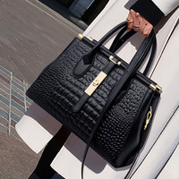 Nouveau Style Sac Cabas Femme en Cuir Véritable Noir Imprimé Crocodile de Haute Qualité