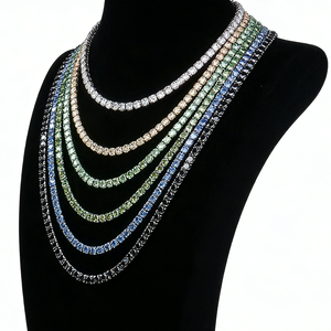 قلادة تنس نسائية متعددة الألوان من الموزانيت 0.1-1 قيراط، مصنوعة من الفضة الإسترلينية عيار 925، مجوهرات راقية للخطوبة والزفاف - Product Image 1