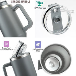 2024 Logo personalizzato in acciaio inossidabile moderno coperchio a prova di fuoriuscita rosa 40Oz tazza tazza <span class=keywords><strong>Tumbler</strong></span> con manico in crema con paglia - Product Image 2