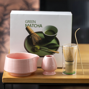 ชุดเครื่องตีชาเขียวไม้ไผ่4ชิ้นพร้อมโลโก้สลักและบรรจุภัณฑ์ที่กำหนดเองถ้วยชาเซรามิกพอร์ซเลนพร้อมขาตั้ง - Product Image 2