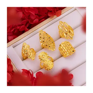 24K Gold Plated Hyperbole Flower Ring for Women Fashionable Personality Index Finger Ring for Wedding Engagement Gift Made Brass