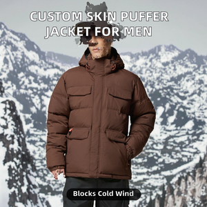 Custom Embroidered Skin Puffer <b>Jackets</b> <b>Mens</b> Cotton Filled Windproof Breathable Canvas Hooded Winter Outerwear Multiple <b>Utility</b> - Product Image 2