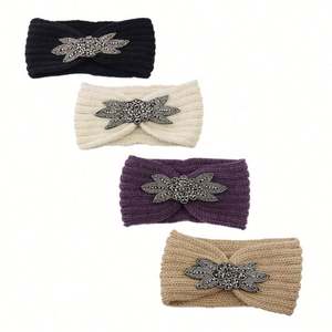 Serre-tête en laine tricoté à la main, nouveau design, élastique, accessoires capillaires d'hiver pour femmes, bandeau chauffant orné de diamants, vente en gros - Product Image 5