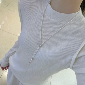 คอลเลคชั่นฤดูใบไม้ร่วง-ฤดูหนาว สร้อยคอมุกน้ำจืดทรงกลม 3.5-4 มม. แทบไร้ตำหนิ ขนาด 8-9 มม. พร้อมตัวล็อคอเนกประสงค์สำหรับใส่กับเสื้อไหมพรม - Product Image 1