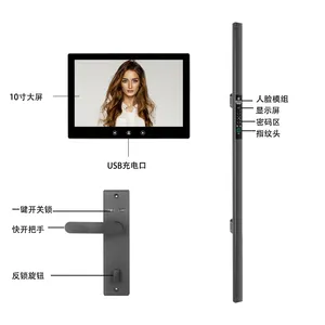 Cerradura de puerta con reconocimiento facial 3D y huella dactilar, aplicación de control remoto, cerradura de puerta inteligente, manija de refrigerador integrada, pantalla grande de 10 pulgadas