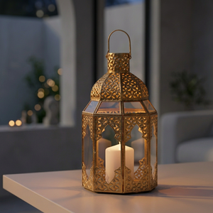 Lanternes porte-bougies marocaines en métal doré, style marocain, faites à la main, décoratives pour la maison, vente en gros - Product Image 2