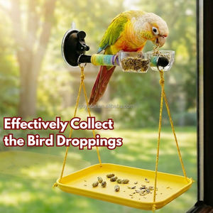Perchoir pour oiseaux de fenêtre avec bac à déjections et double mangeoire, balançoire stable pour perroquets avec ventouse pour la collecte des excréments - Product Image 3