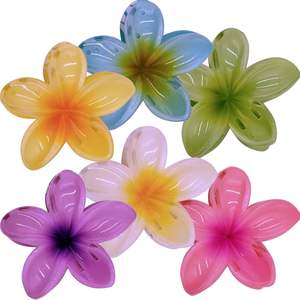 Promotion : Pince à cheveux Hawaïenne 6 cm avec fleurs de Plumeria et Bauhinia, style bec de canard, pour femme, idéale pour les vacances à la plage - Product Image 1