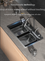 Évier de cuisine 304 intelligent en acier inoxydable multifonctionnel grand bol unique pour hôtels et vaisselle en noir