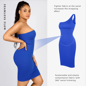 Ingrosso 2023 donna <span class=keywords><strong>monospalla</strong></span> senza maniche blu senza cuciture Body Shapewear Sexy <span class=keywords><strong>abito</strong></span> aderente <span class=keywords><strong>Midi</strong></span> con modello solido estivo - Product Image 2
