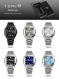 นาฬิกาข้อมือผู้ชาย <span class=keywords><strong>TOMI</strong></span> Square Gold Luxury Sport Charm สายสแตนเลส หน้าปัดโลหะผสม ระบบควอตซ์ - Product Image 6