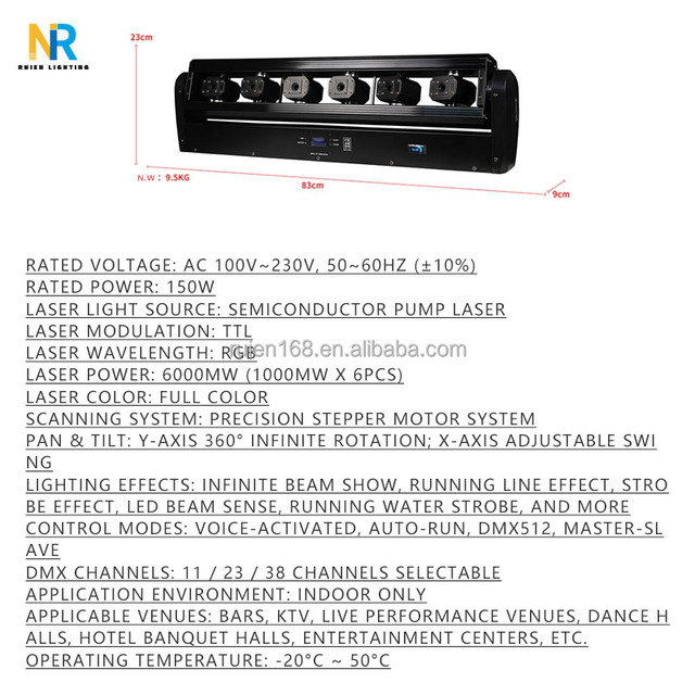 Auto Sound Activated 6 Eyes Moving Laser Bar Light Multicolor Scan Laser Stage Light for Festival Events