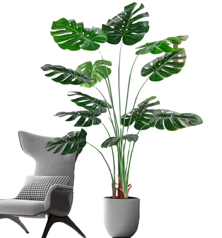 Plantas verdes artificiais de estilo nórdico, bambu monstera, plantas de sala de estar, vasos de plantas, enfeite de paisagem de luxo leve de alta qualidade