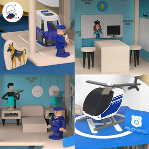 Estación de simulación de estación de policía de bomberos para niños, juguetes de madera intelectual ensamblados, estacionamiento - Product Image 4