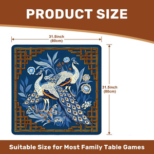 Tappetino da Gioco Mahjong con Stampa Chinoiserie, Blu <span class=keywords><strong>Indaco</strong></span> con Bordo in Bambù, Antiscivolo e Fonoassorbente - Product Image 2