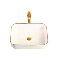 Lavabo blanc de salle de bain de haute qualité avec lavabo doré en céramique plaqué or