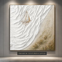 Peinture sur toile texturée de bateau à voile, art mural paysage marin Wabi-Sabi moderne, décoration intérieure neutre pour la maison