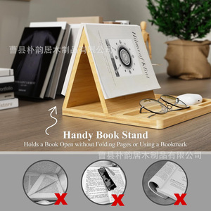 Étagère triangulaire en bambou pour organiser les magazines, pour le bureau à domicile, avec porte-gobelets et plateau à verres - Product Image 3