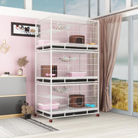 Cage pour animaux en plein air Cage d'élevage pour animaux de compagnie en métal fil d'acier inoxydable 6 portes 3 couches Cage pour chat avec roues