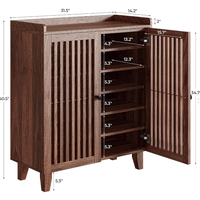 Meuble à chaussures moderne en noyer avec étagères réglables et portes à lattes respirantes – Rangement d'entrée en bois pour appartement et hôtel (vente en gros)