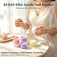 Poudre acrylique EMA KUDAN en gros, texture uniforme, sans marbrure, faible odeur, séchage rapide UV/LED, couleurs néon mates et pailletées personnalisées pour salon de manucure