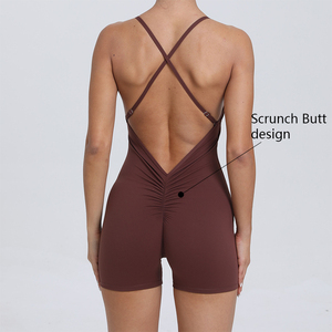 XW-43014 sans manches court sport Fitness combinaison dos nu entraînement vêtements de sport Scrunch bout à bout Yoga femmes combinaisons combishorts - Product Image 2