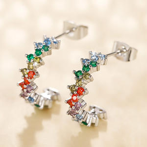 Orecchini a Cerchio Colorati E2013 in Argento 925 con Cristalli e Strass, per Uso Quotidiano Femminile - Product Image 4
