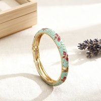 Bracelet jonc certifié pour femme, style vintage chrétien, en émail électroplaqué, avec motif trèfle à quatre feuilles et motif trèfle à cinq feuilles, finition goutte d'huile aux couleurs fraîches et douces