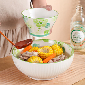 Ceramic Bone China Tableware Plates Bowls Dishes <b>Microwave</b> Safe Glazed Plant Pattern Household High-End Fresh Style <b>Set</b> Spoon - Product Image 4