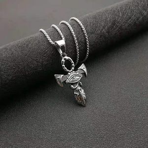 Men's Stainless Steel Cross Pendant <b>Necklace</b> Egyptian Horus Eye Design Asymmetry Fashion Jewelry Gift - Product Image 3
