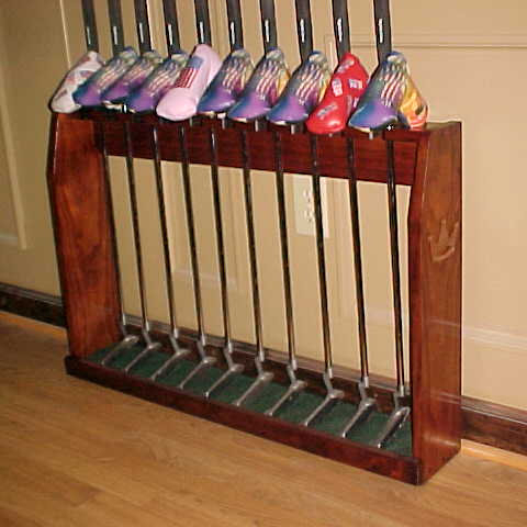 Solid Wood Red Floor Display Rack for 10 Golf Clubs
